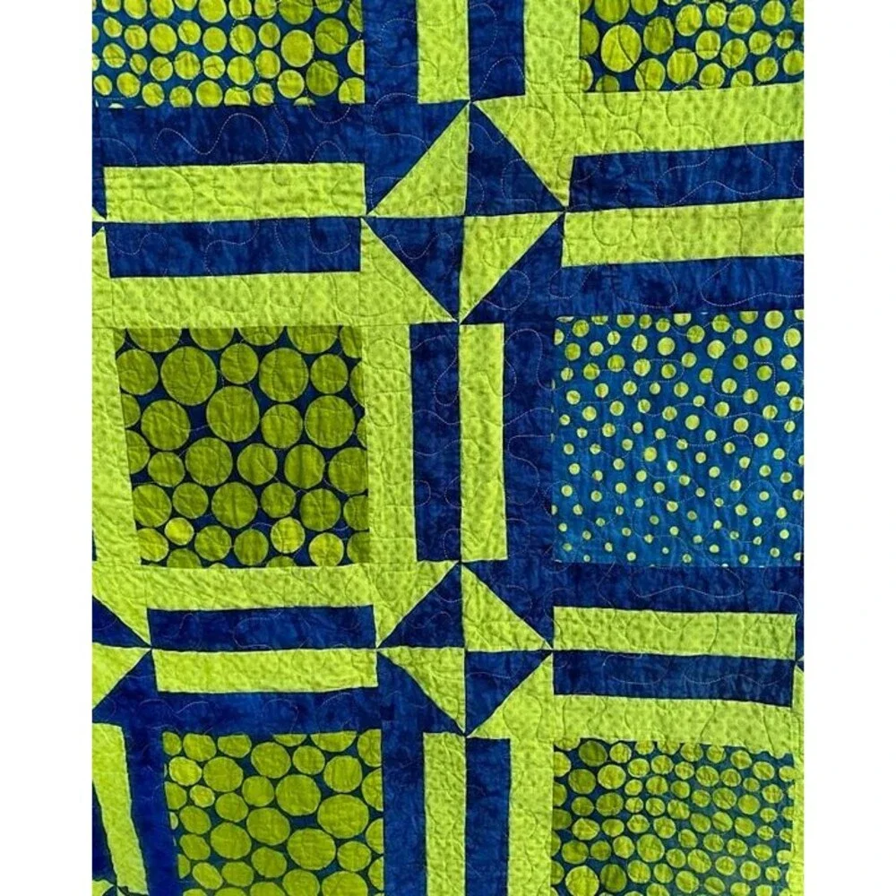 Machine Sewn Square Floral Green/Blue Quilt - Twin XL or 68